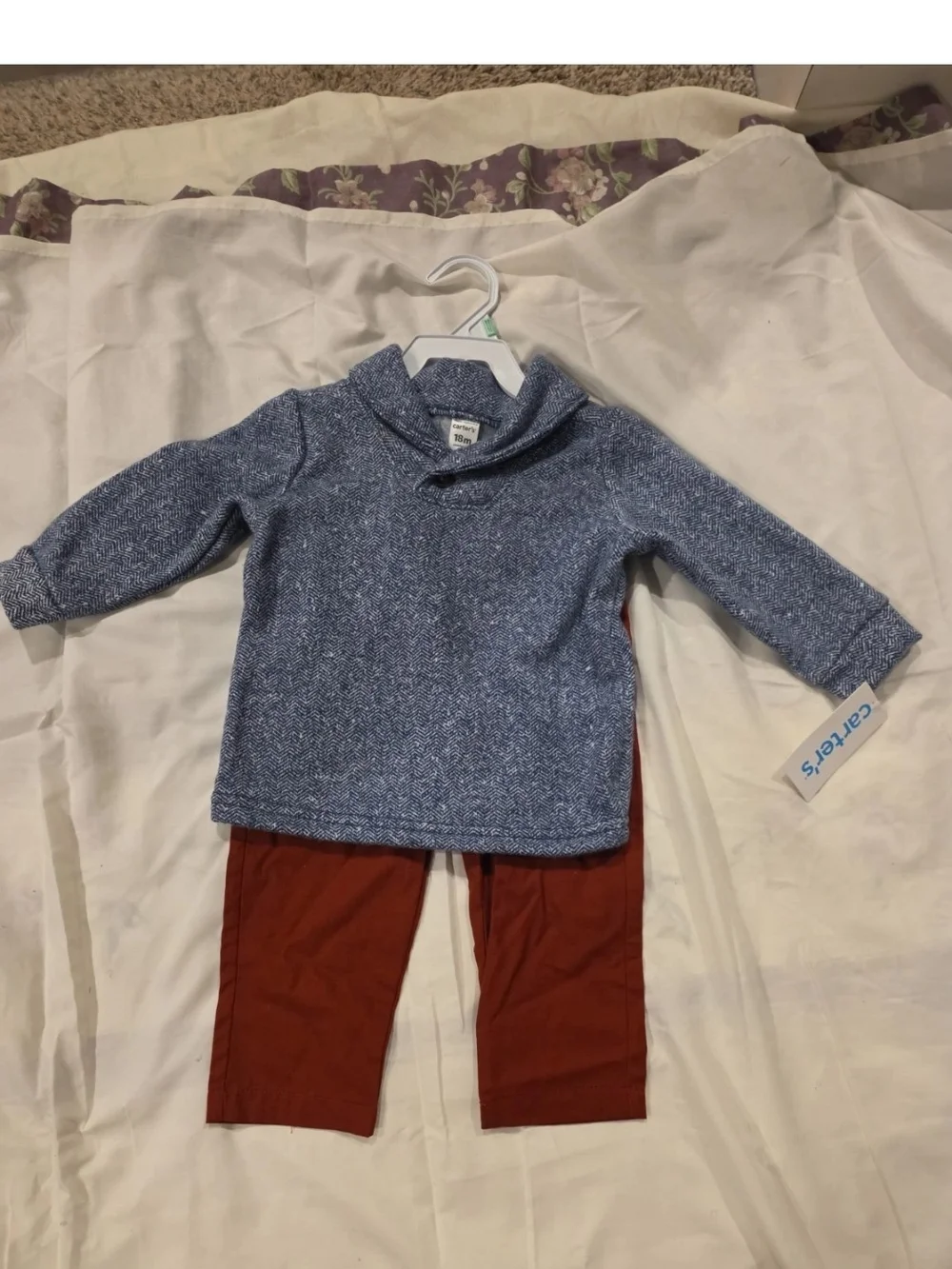 Carter's Heathered Blue Shawl-Collar Knit Top